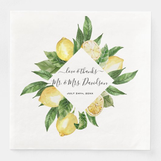 Serviette En Papier Aquarelle méditerranéenne Citron Mariage tropical (Devant)