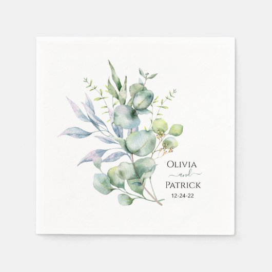Serviette En Papier aquarelle menthe vert eucalyptus (Devant)