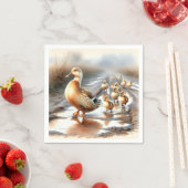 Serviette En Papier Aquarelle Mère Canard Avec Collier (En situation)