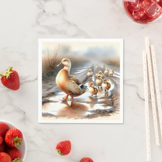 Serviette En Papier Aquarelle Mère Canard Avec Collier (En situation)