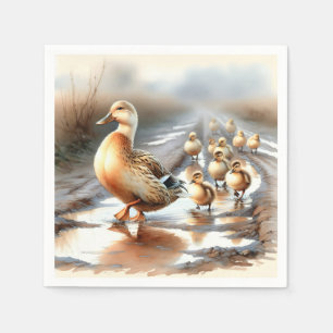 Serviette En Papier Aquarelle Mère Canard Avec Collier