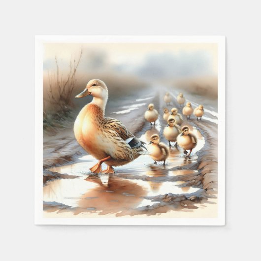Serviette En Papier Aquarelle Mère Canard Avec Collier (Devant)