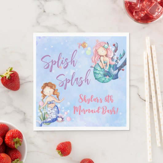 Serviette En Papier Aquarelle Mermaid Bash Anniversaire (En situation)