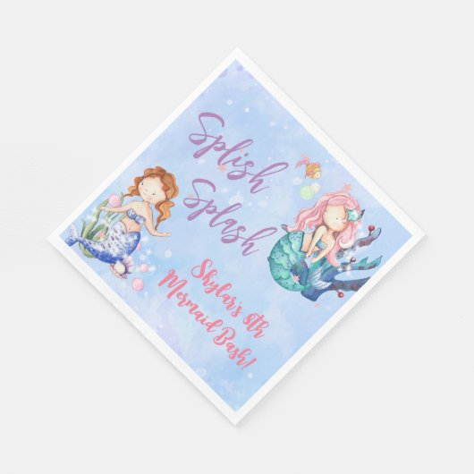 Serviette En Papier Aquarelle Mermaid Bash Anniversaire (Coin)