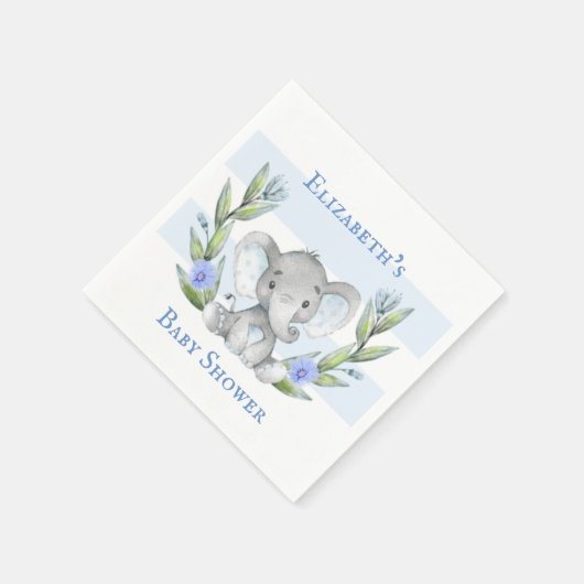 Serviette En Papier Aquarelle mignonne Baby shower éléphant garçon (Coin)