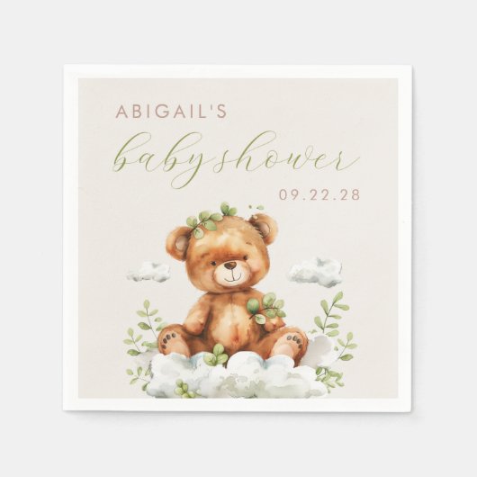 Serviette En Papier Aquarelle mignonne Baby shower vert Ours en Teddy (Devant)
