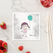 Serviette En Papier Aquarelle mignonne Bâton fille Balloon Turquoise É (En situation)