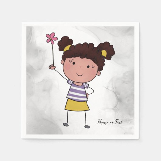 Serviette En Papier Aquarelle mignonne Bâton fille rose Fleur belle (Devant)