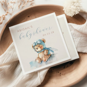 Serviette En Papier Aquarelle mignonne Bleu Teddy Baby shower du garço