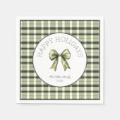Serviette En Papier Aquarelle mignonne Bow Vert Plaid Papier de Noël N (Devant)