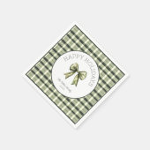 Serviette En Papier Aquarelle mignonne Bow Vert Plaid Papier de Noël N (Coin)