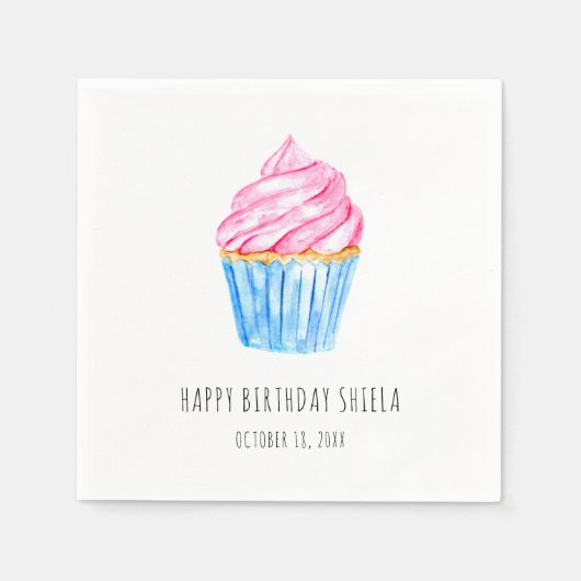 Serviette En Papier Aquarelle mignonne cupcake rose glasting Anniversa (Devant)