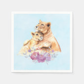 Serviette En Papier Aquarelle mignonne Mère Lion & Cub (Devant)