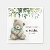 Serviette En Papier Aquarelle mignonne Ours En Teddy Feuilles N'import (Devant)