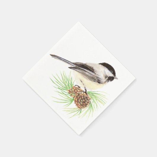 Serviette En Papier Aquarelle mignonne Pickadee Bird Pine Tree (Coin)