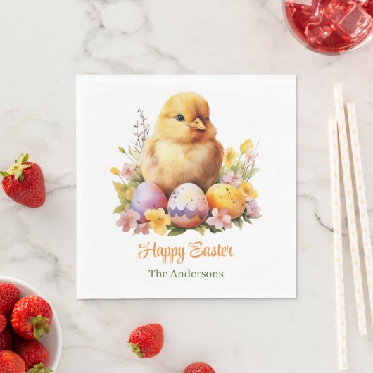 Serviette En Papier Aquarelle mignonne Poulet Jaune aux oeufs (En situation)