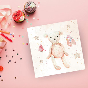 Serviette En Papier Aquarelle mignonne rose bébé Jouets de fille Ours