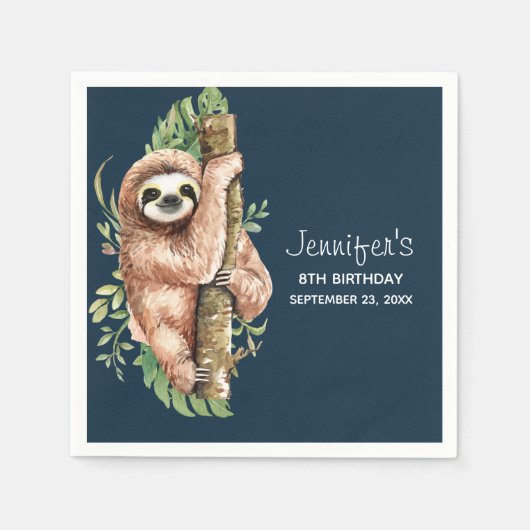 Serviette En Papier Aquarelle mignonne Sloth & Feuilles tropicaux Anni (Devant)