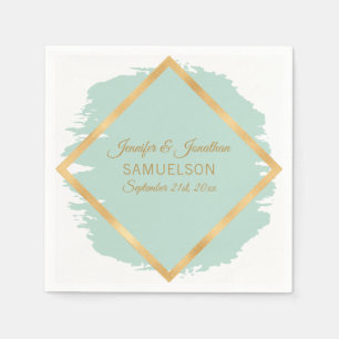 Serviette En Papier Aquarelle Mint Green Gold Frame Mariage