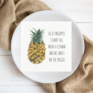 Serviette En Papier Aquarelle moderne ananas et citation amusante posi
