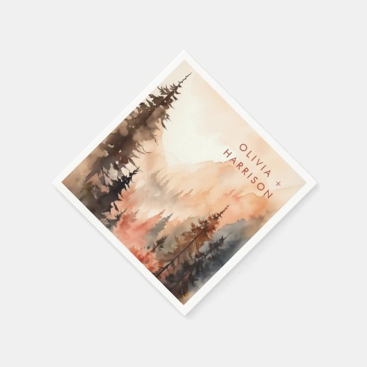 Serviette En Papier Aquarelle moderne Automne Mariage en terre cuite (Coin)