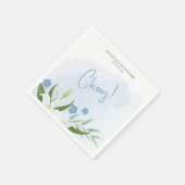 Serviette En Papier Aquarelle moderne bleu Mariage Floral (Coin)