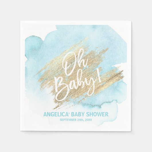 Serviette En Papier Aquarelle moderne bleu Oh Baby shower garçon (Devant)