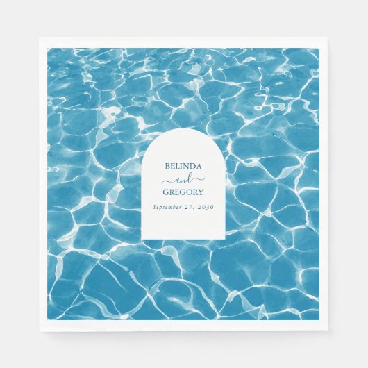 Serviette En Papier Aquarelle moderne Blue Ocean Beach Mariage (Devant)
