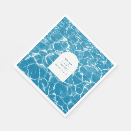 Serviette En Papier Aquarelle moderne Blue Ocean Beach Mariage (Coin)