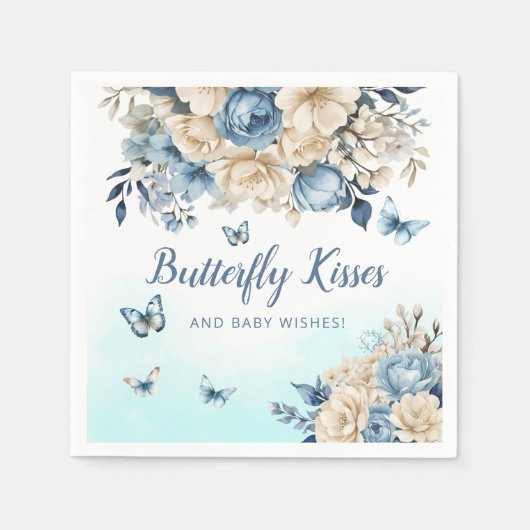 Serviette En Papier Aquarelle moderne Boho Blue Butterfly baby shower (Devant)