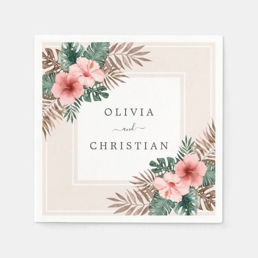 Serviette En Papier Aquarelle moderne Boho Mariage floral tropical (Devant)