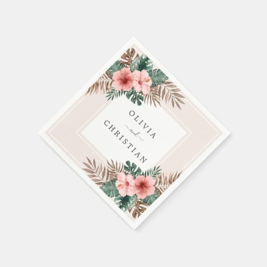 Serviette En Papier Aquarelle moderne Boho Mariage floral tropical (Coin)