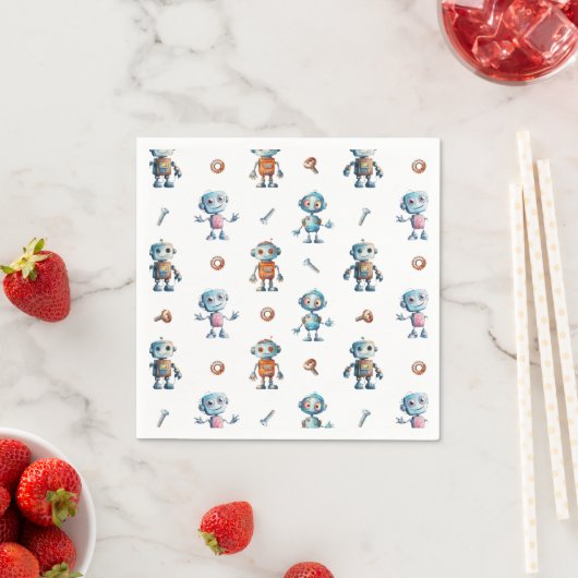 Serviette En Papier Aquarelle moderne Cute Robot Kids Motif (En situation)