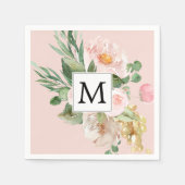 Serviette En Papier Aquarelle moderne Fleurs roses Monogrammes (Devant)