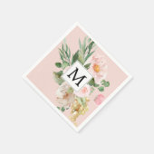 Serviette En Papier Aquarelle moderne Fleurs roses Monogrammes (Coin)