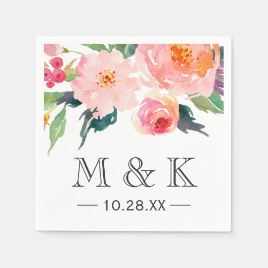 Serviette En Papier Aquarelle moderne Floral Couple Mariage (Devant)