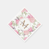 Serviette En Papier Aquarelle moderne Floral Or Monogramme Nom Napkin (Coin)