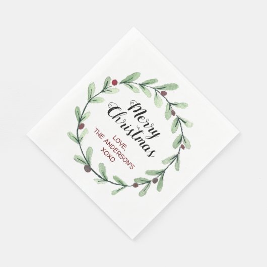 Serviette En Papier Aquarelle moderne Holly Wreath Noël (Coin)