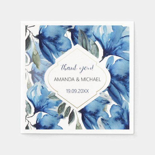 Serviette En Papier Aquarelle moderne Indigo Blue Floral (Devant)
