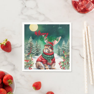 Serviette En Papier Aquarelle moderne lapin lapin de Noël Neige
