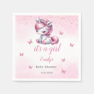 Serviette En Papier Aquarelle moderne licorne rose fille baby shower