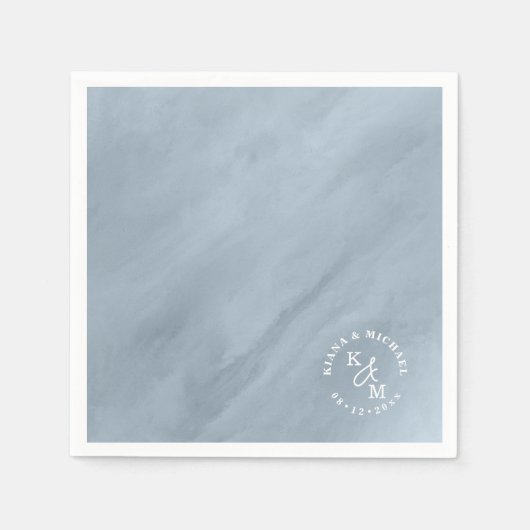 Serviette En Papier Aquarelle moderne Mariage Dusty Blue ID816 (Devant)