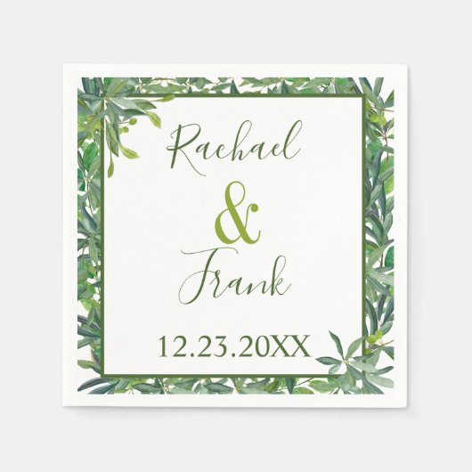 Serviette En Papier Aquarelle moderne Mariage vert (Devant)