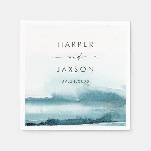 Serviette En Papier Aquarelle moderne | Napkins Mariage Turquoise (Devant)