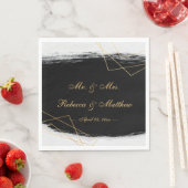 Serviette En Papier Aquarelle moderne Noir & Or Géométrique (En situation)