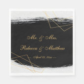 Serviette En Papier Aquarelle moderne Noir & Or Géométrique (Devant)