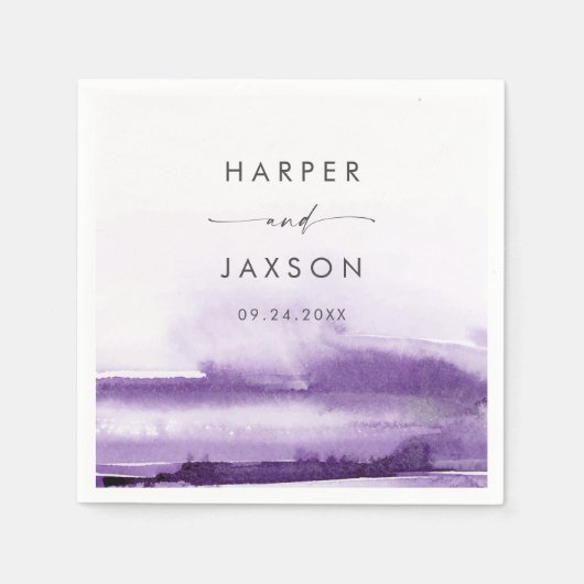 Serviette En Papier Aquarelle moderne | Serviettes de Mariage violet (Devant)