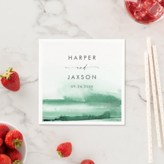 Serviette En Papier Aquarelle moderne | Serviettes Mariages vertes (En situation)