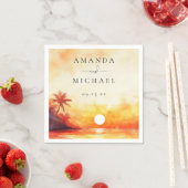 Serviette En Papier Aquarelle moderne Tropical Beach Sunset Mariage (En situation)