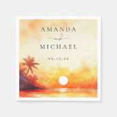 Serviette En Papier Aquarelle moderne Tropical Beach Sunset Mariage (Devant)